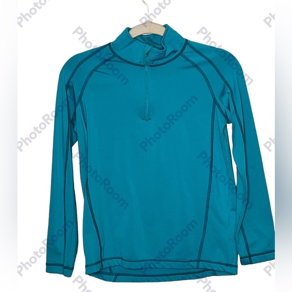 LL Bean Fleece Lined Light Turquoise 1/4 Zip Pullover Jacket Sz XL 18